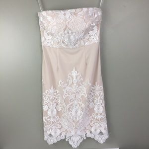 Minuet White Lace Nude Sleeveless Dress Midi